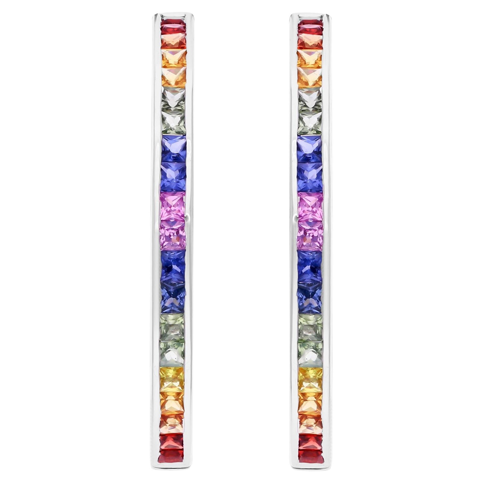 Pendientes de aro con gema de zafiro múltiple de 4,43 quilates Joyas de oro blanco de 14 quilates