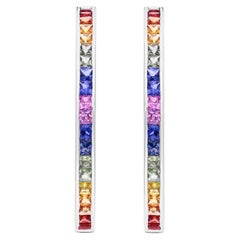 Pendientes de aro con gema de zafiro múltiple de 4,43 quilates Joyas de oro blanco de 14 quilates