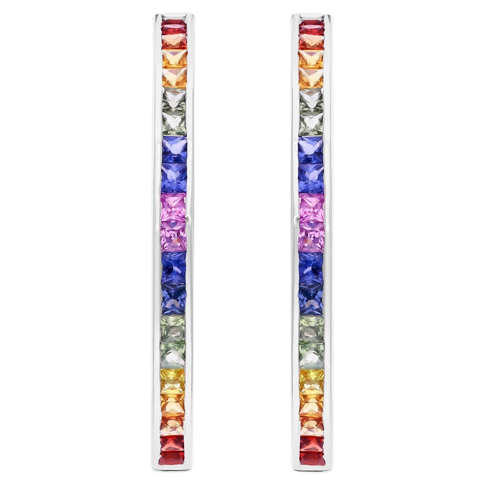 Pendientes de aro con piedras preciosas de zafiro múltiple de 4,43 quilates Joyas de oro blanco de 18 quilates