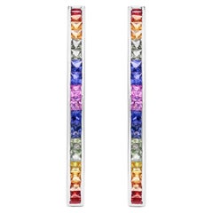 Pendientes de aro con piedras preciosas de zafiro múltiple de 4,43 quilates Joyas de oro blanco de 18 quilates