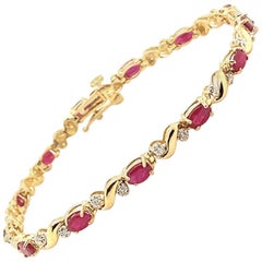 4.43 Carat Natural Diamond and Ruby Bracelet G-H SI 14 Karat Yellow Gold