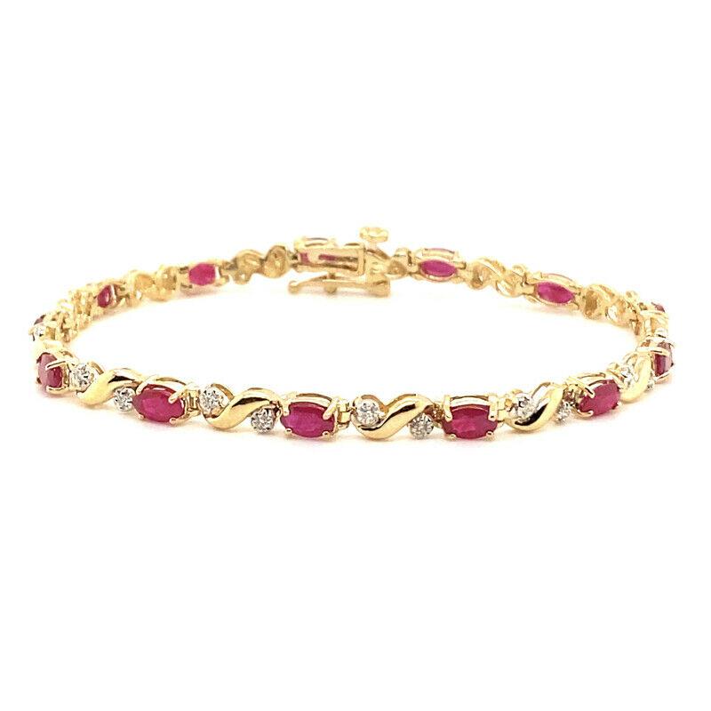 
100% Natural Diamonds and Rubies
4.43CT
G-H 
SI  
14K Yellow Gold, Prong Style
7 inches in length
0.18ct diamonds  and 4.25ct - rubies

B4153YR
ALL OUR ITEMS ARE AVAILABLE TO BE ORDERED IN 14K WHITE, ROSE OR YELLOW GOLD UPON REQUEST. All Chains of