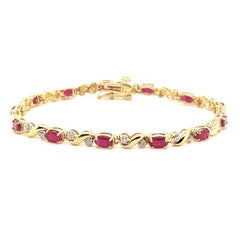 4.43 Carat Natural Diamond and Ruby Bracelet G-H SI 14 Karat Yellow Gold