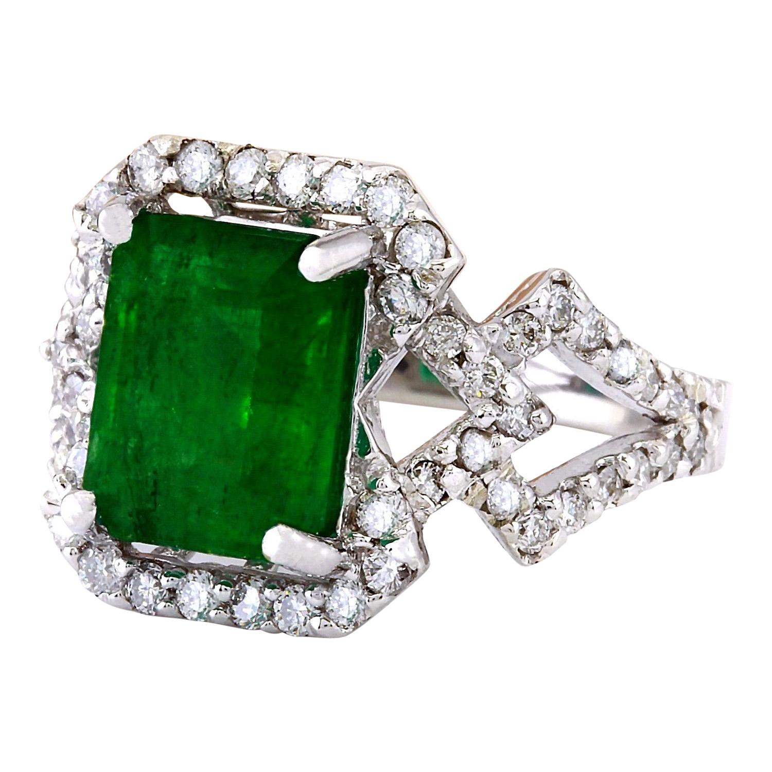 4.43 Carat Natural Emerald 14K Solid White Gold Diamond Ring
 Item Type: Ring
 Item Style: Engagement
 Material: 14K White Gold
 Mainstone: Emerald
 Stone Color: Green
 Stone Weight: 3.45 Carat
 Stone Shape: Emerald
 Stone Quantity: 1
 Stone