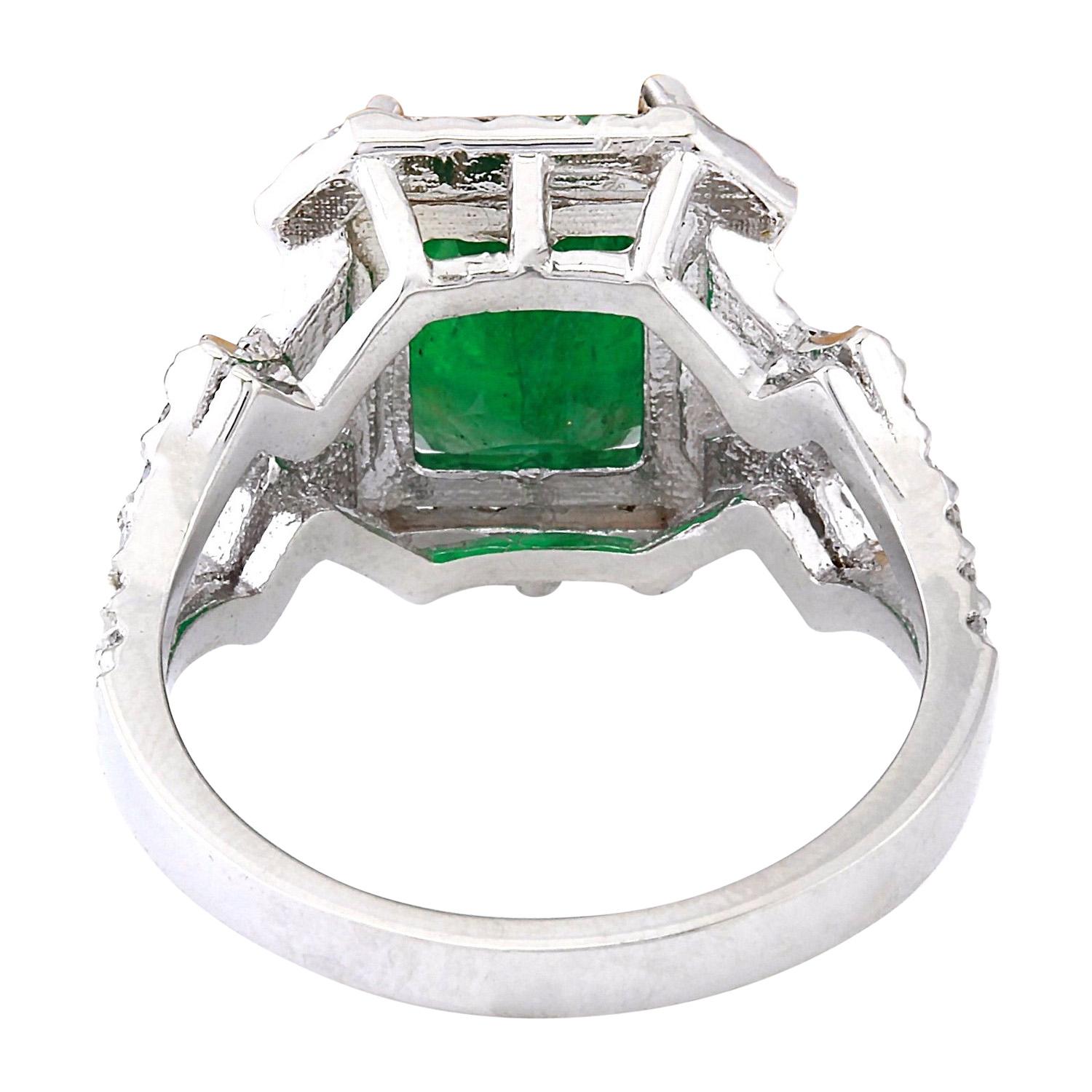 Modern Emerald Diamond Ring In 14 Karat Solid White Gold  For Sale