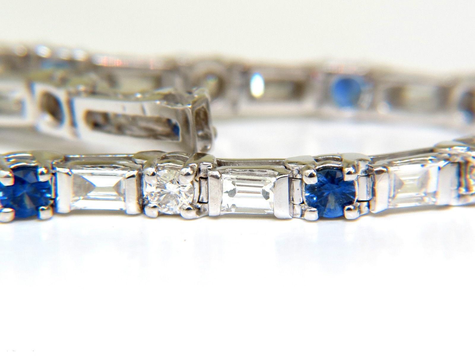 4.43 Carat Natural Fine Sapphire Diamonds Bracelet Baguette and Rounds 14 Karat 1