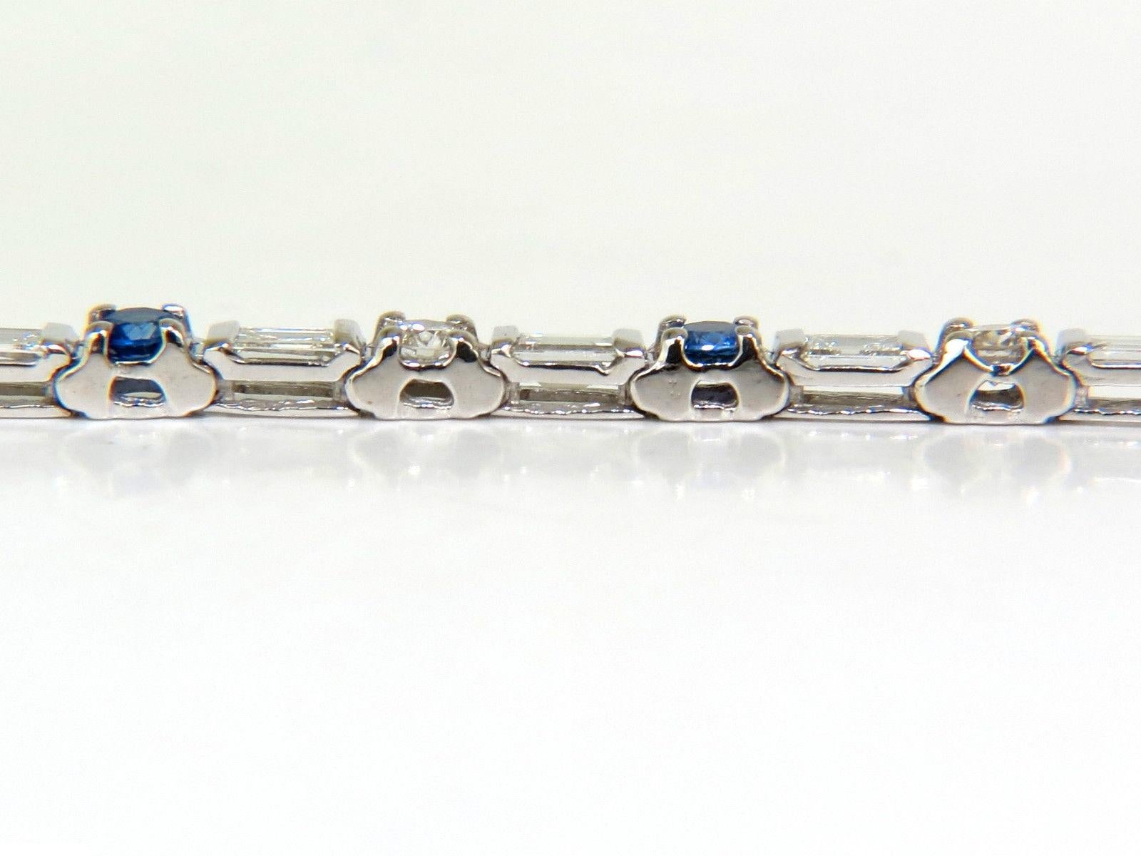 4.43 Carat Natural Fine Sapphire Diamonds Bracelet Baguette and Rounds 14 Karat 3