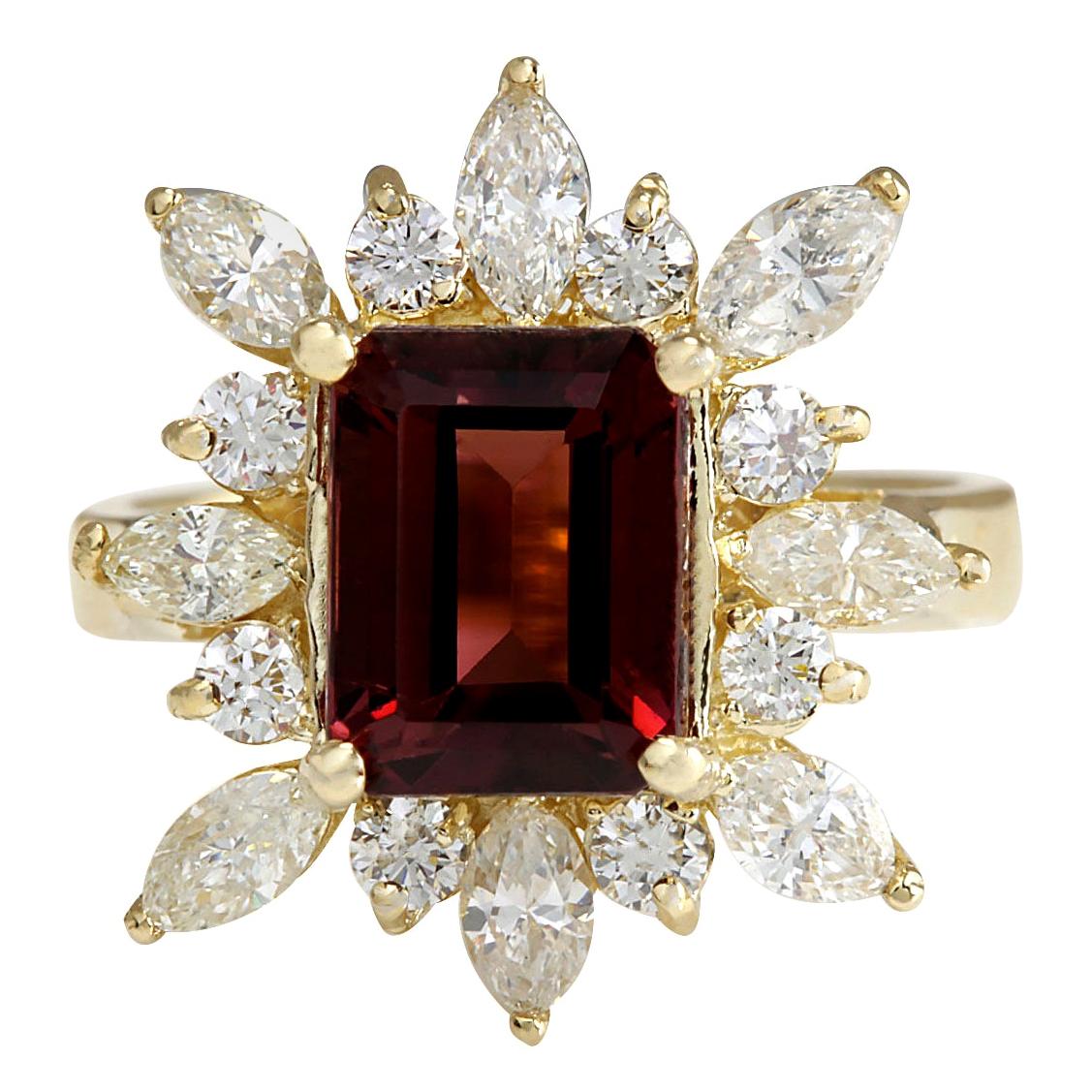 Natural Tourmaline Diamond Ring In 14 Karat Yellow Gold  For Sale