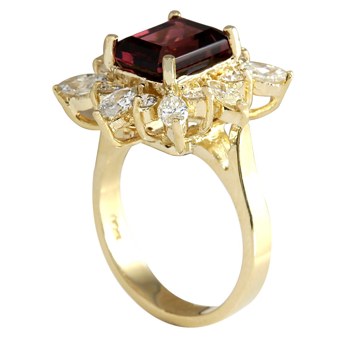 Emerald Cut Natural Tourmaline Diamond Ring In 14 Karat Yellow Gold  For Sale