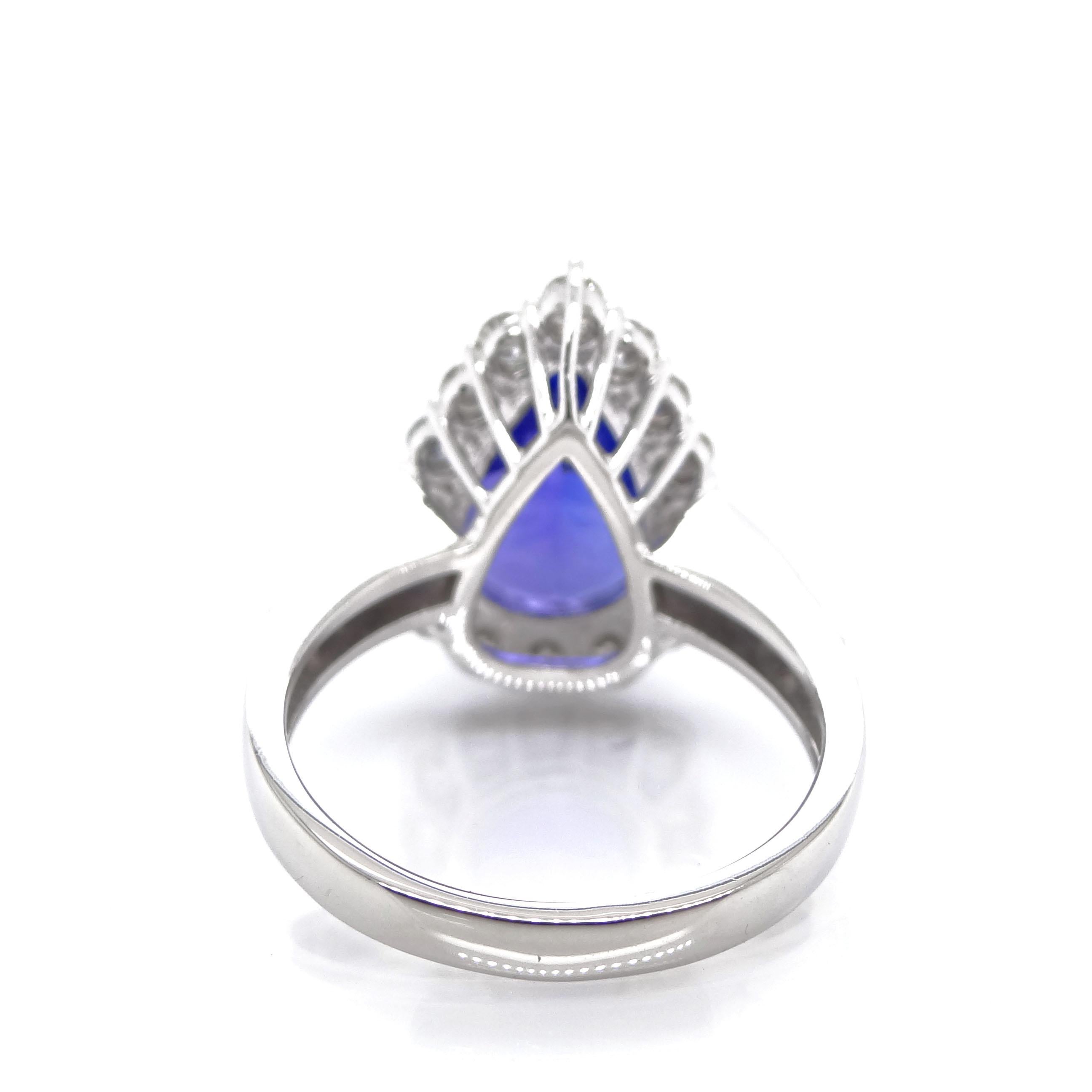 Modern 4.43 Carat Pear-Shaped Tanzanite Diamond Engagement Ring Set in Platinum