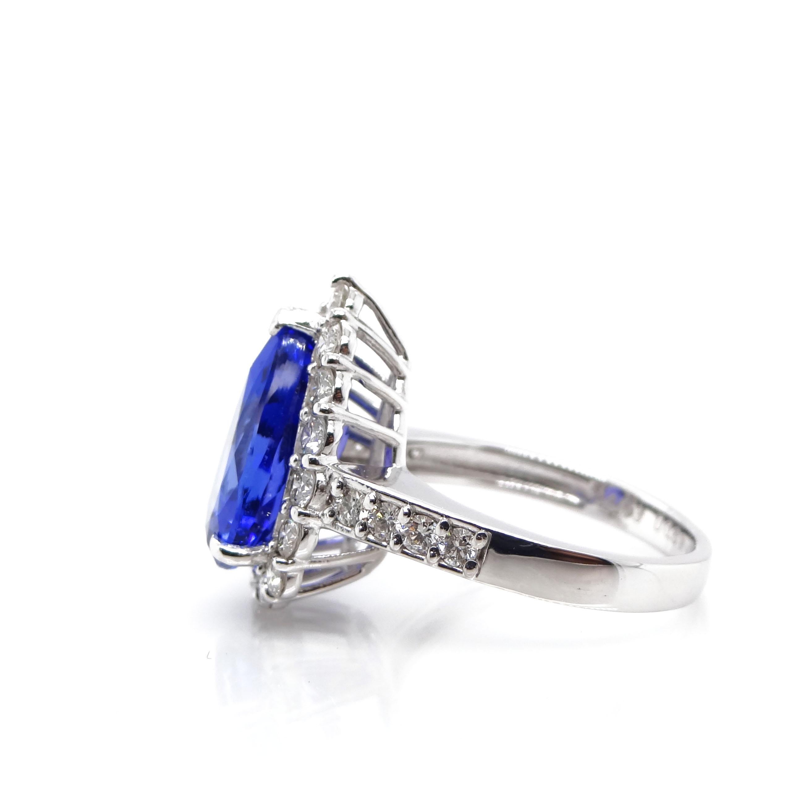 Pear Cut 4.43 Carat Pear-Shaped Tanzanite Diamond Engagement Ring Set in Platinum