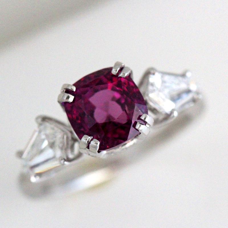 Cushion Cut 4.43 + Carat Pink Sapphire and Diamond, Platinum Engagement Ring For Sale