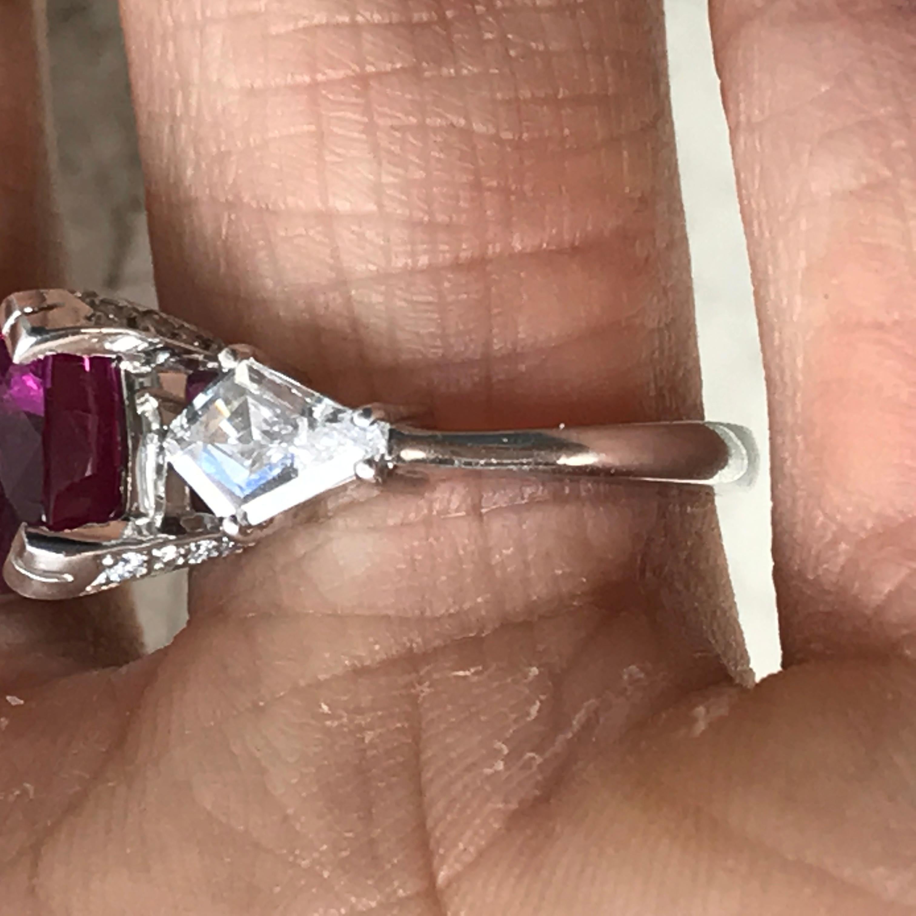 4.43 + Carat Pink Sapphire and Diamond, Platinum Engagement Ring In New Condition For Sale In West Hollywood, CA