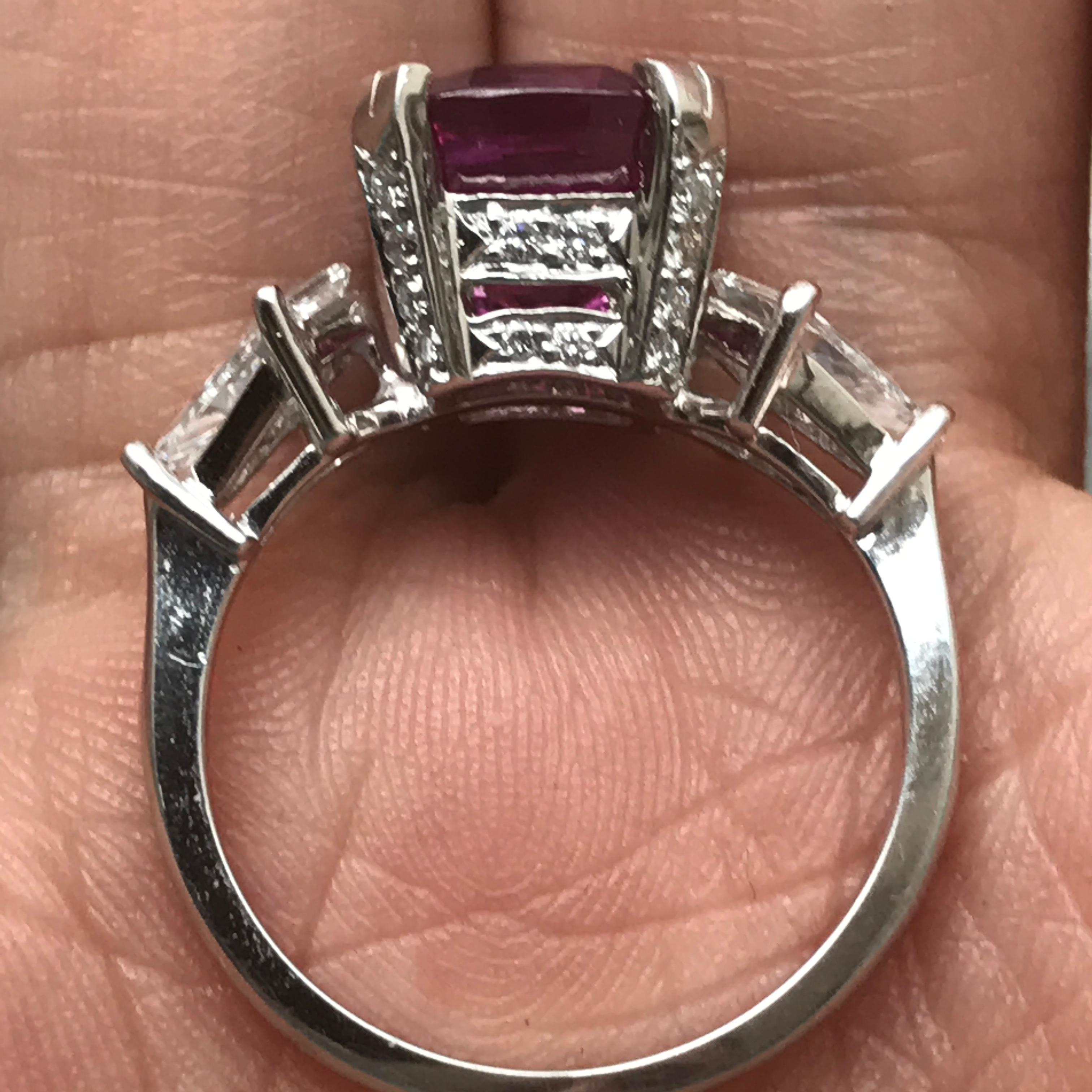 4.43 + Carat Pink Sapphire and Diamond, Platinum Engagement Ring For Sale 2