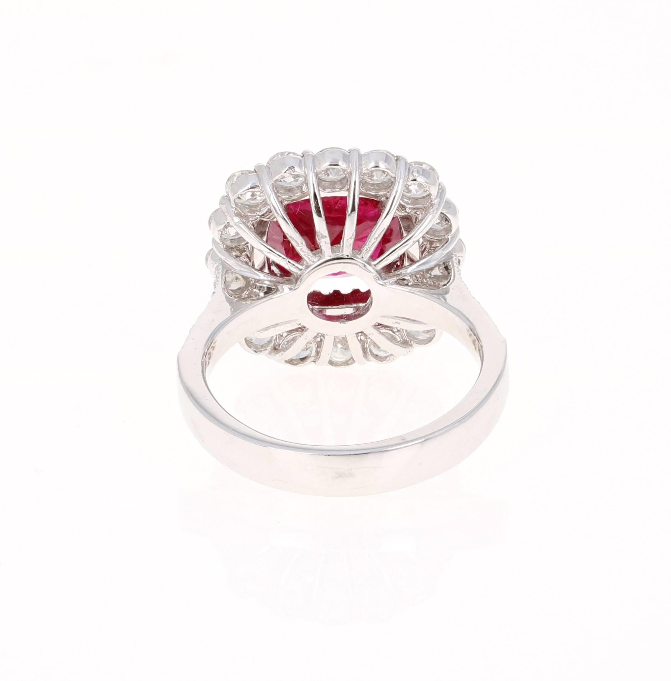 Modern 4.43 Carat Ruby Diamond White Gold Double Halo Ring