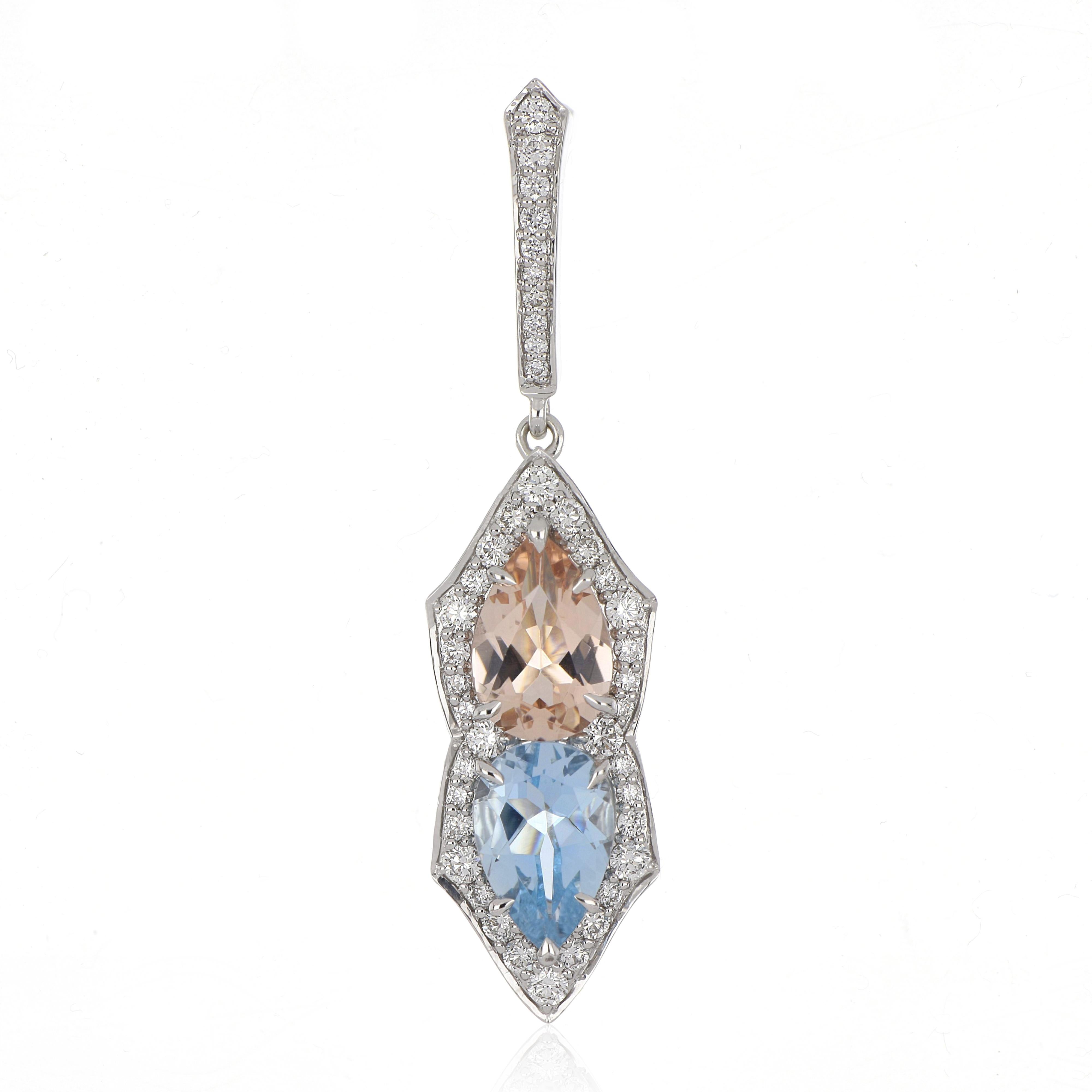 Donna Orecchino di Morganite e Acquamarina da 4,43 carati totali con diamanti in oro 18 carati in vendita