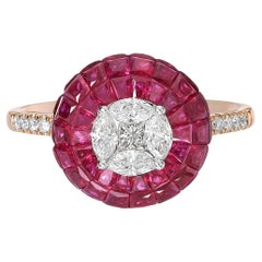 4.43 Ct European Cut Ruby Cocktail Ring With Diamonds In 18k Gold