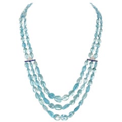 Collar Múltiple de Aguamarina de 443,57 Quilates con Zafiro, Diamante, Platino