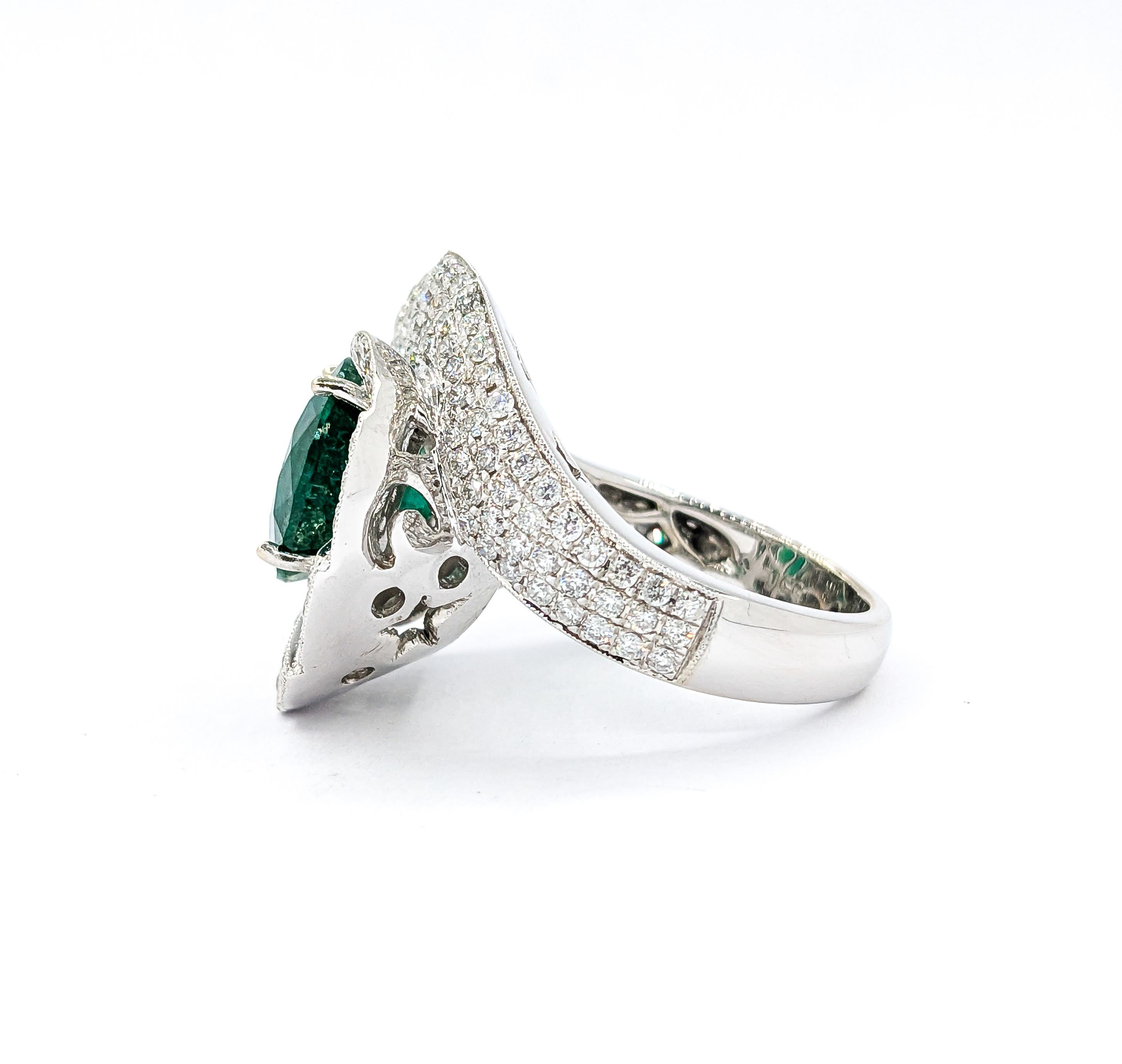 4.43ct Emerald Ring With Diamonds In 18kt White Gold 6