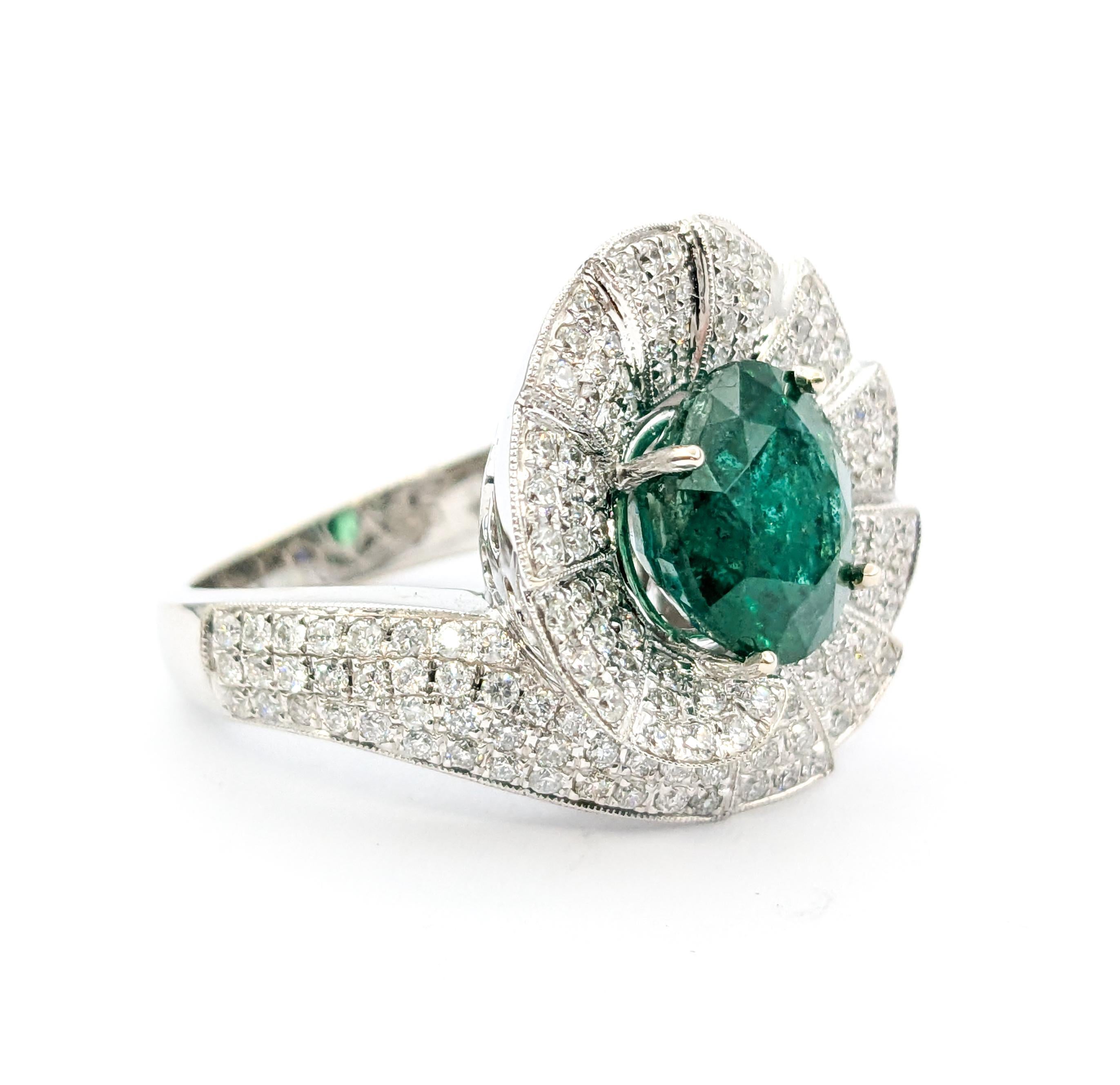 Contemporary 4.43ct Emerald Ring With Diamonds In 18kt White Gold