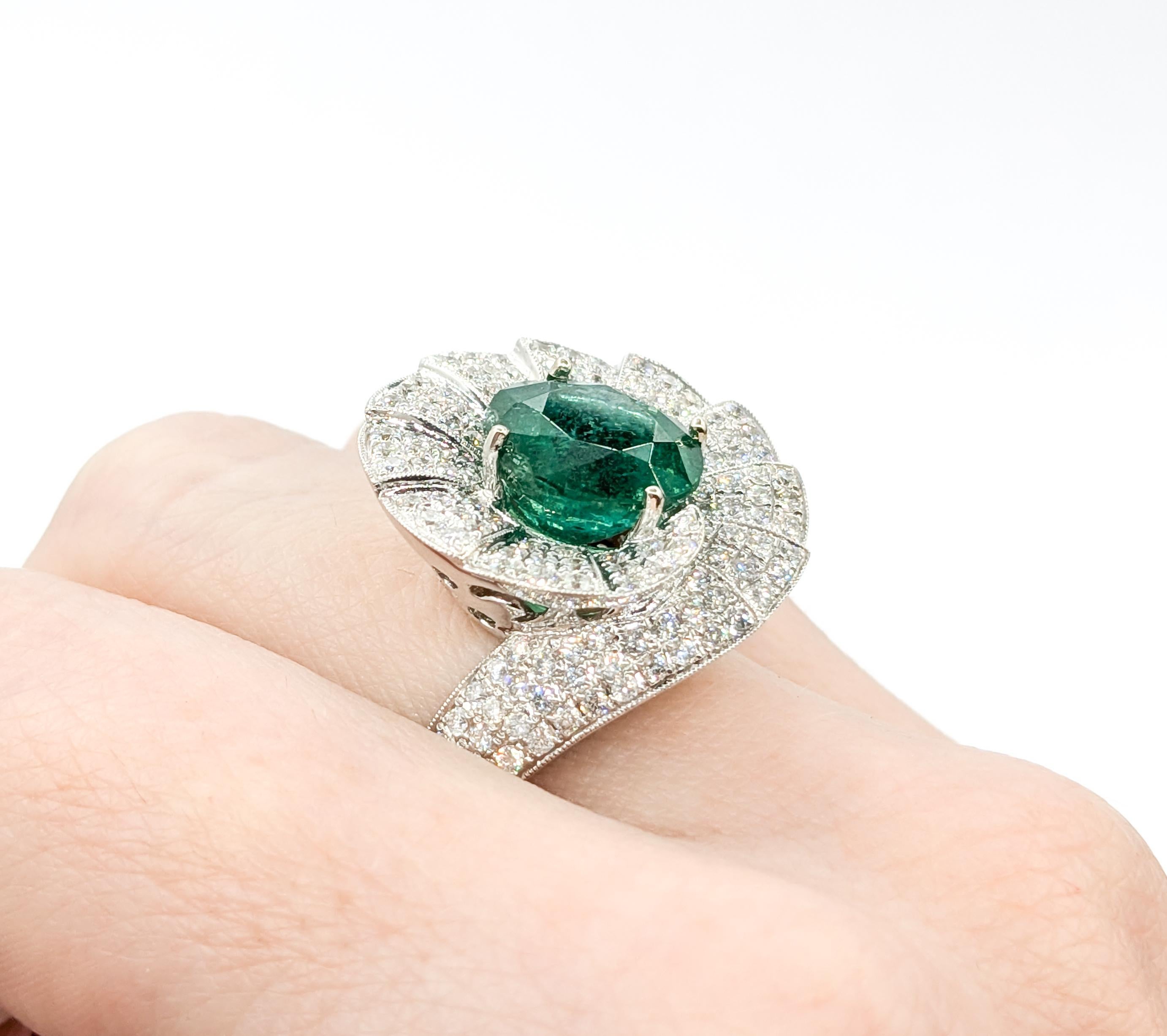 Women's 4.43ct Emerald Ring With Diamonds In 18kt White Gold