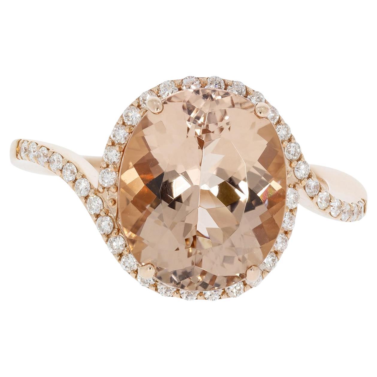 4.43ct Morganite Ring with 0.27Tct Diamonds Set in 14k Rose Gold For Sale