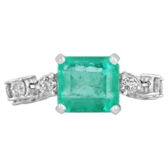 4.43tcw 14K Colombian Emerald-Emerald Cut & Diamond Shank White Gold Ring