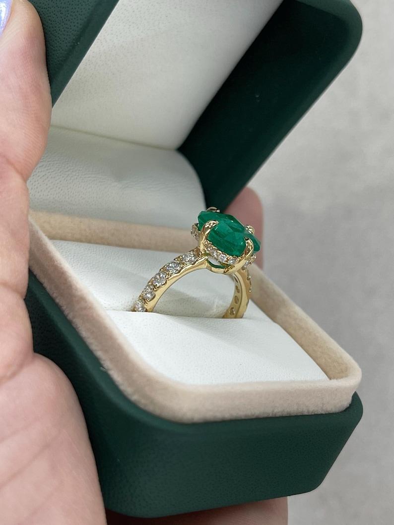 4.43tcw 18K Colombian Emerald Ring - Hidden Diamond Halo Solitaire Accents For Sale 4
