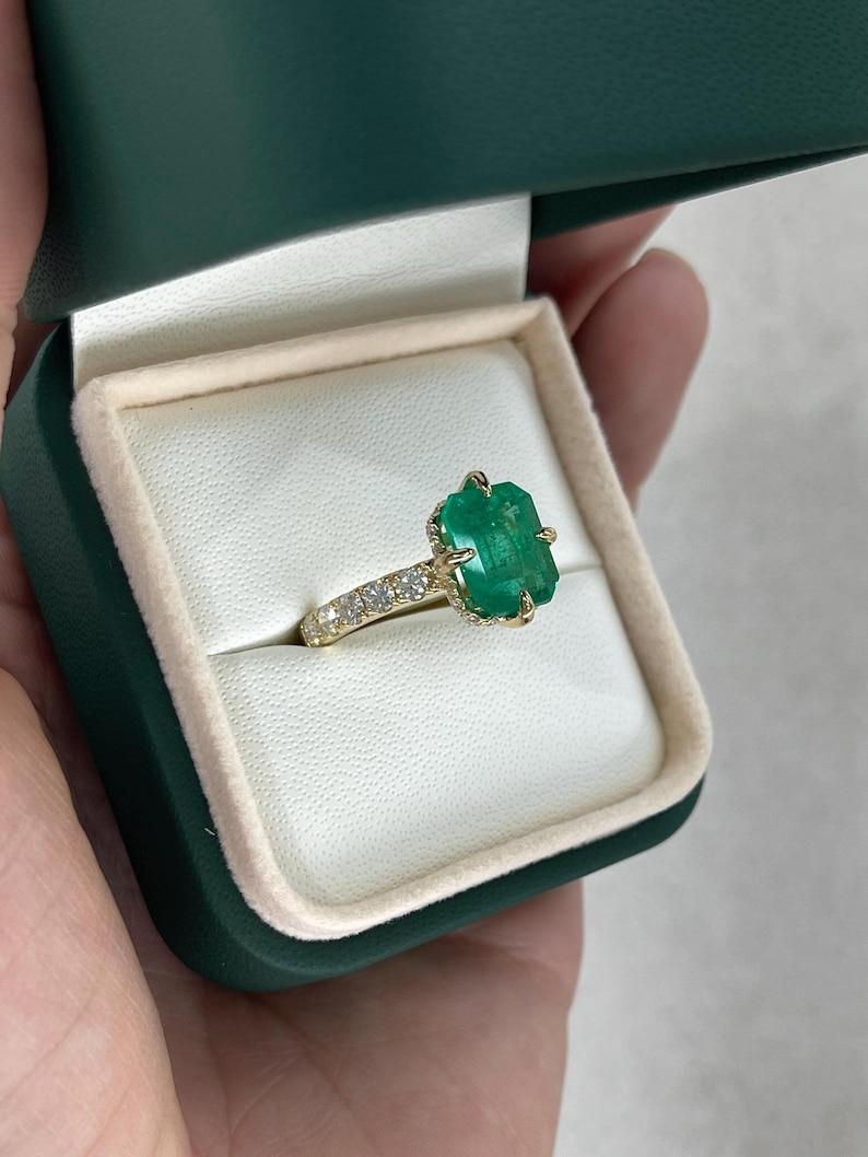 4.43tcw 18K Colombian Emerald Ring - Hidden Diamond Halo Solitaire Accents For Sale 1