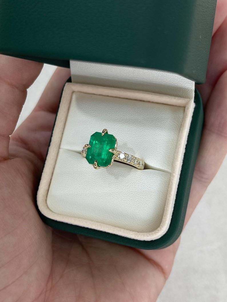 4.43tcw 18K Colombian Emerald Ring - Hidden Diamond Halo Solitaire Accents For Sale 2