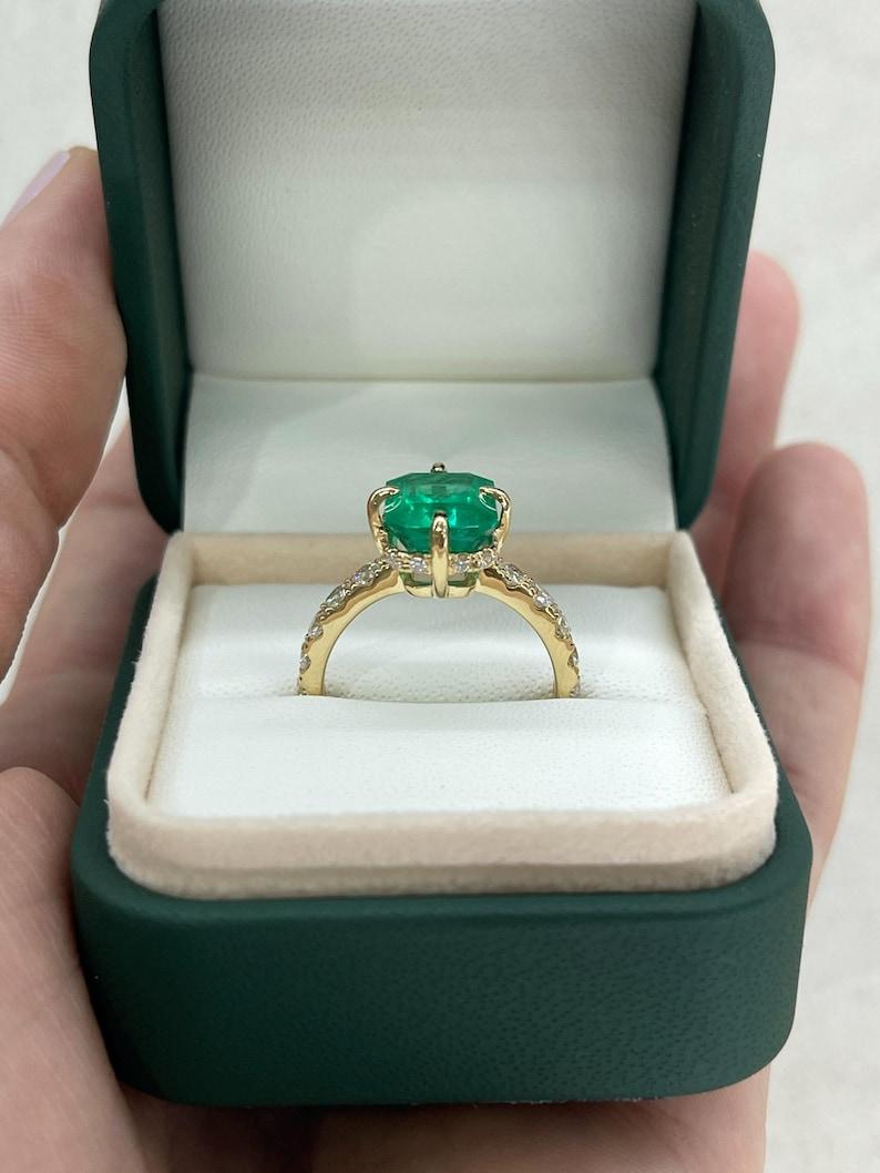 4.43tcw 18K Colombian Emerald Ring - Hidden Diamond Halo Solitaire Accents For Sale 3