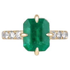 4.43tcw Anillo Esmeralda Colombiana 18K - Acentos Solitarios Halo de Diamantes Ocultos