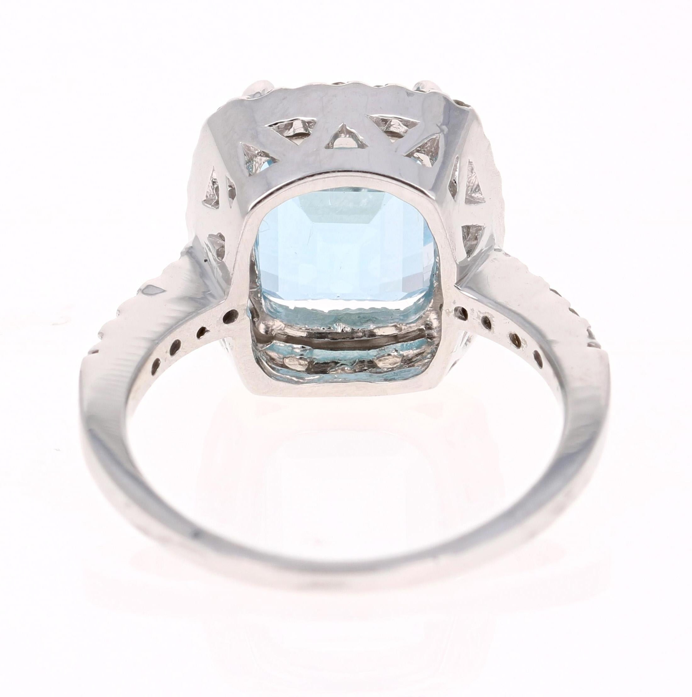 4,44 Karat Smaragdschliff Aquamarin Diamant Weißgold Cocktail Ring im Zustand „Neu“ in Los Angeles, CA