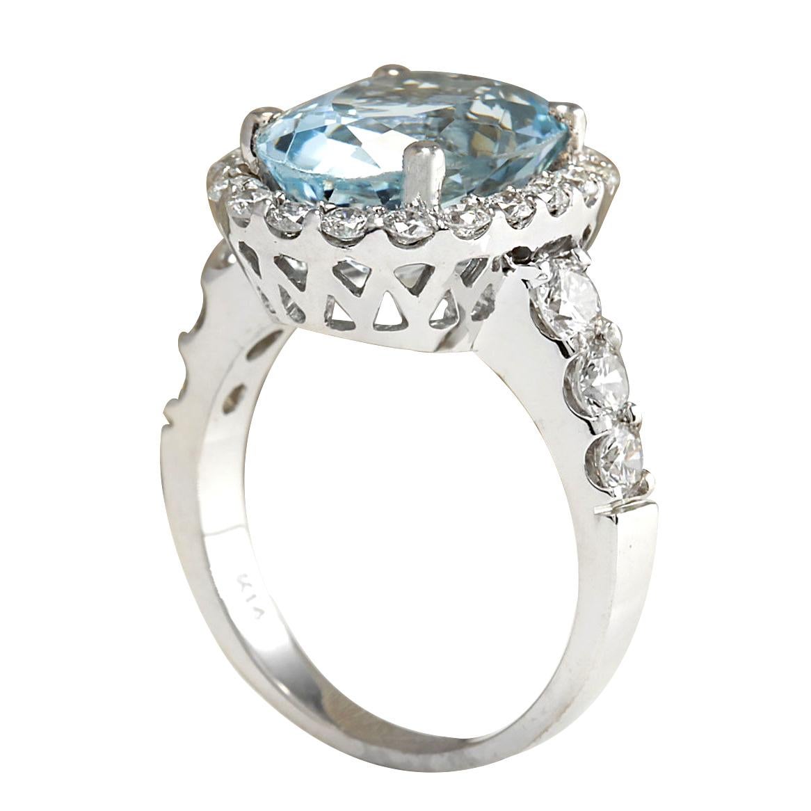 Modern Natural Aquamarine Diamond Ring In 14 Karat White Gold  For Sale
