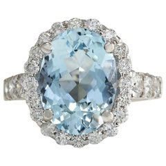 Natural Aquamarine Diamond Ring In 14 Karat White Gold 