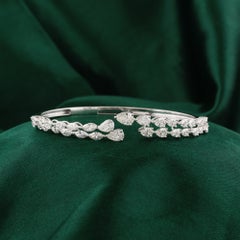4.44 Carat Natural Marquise & Pear Diamond Open Bangle Bracelet 18K White Gold