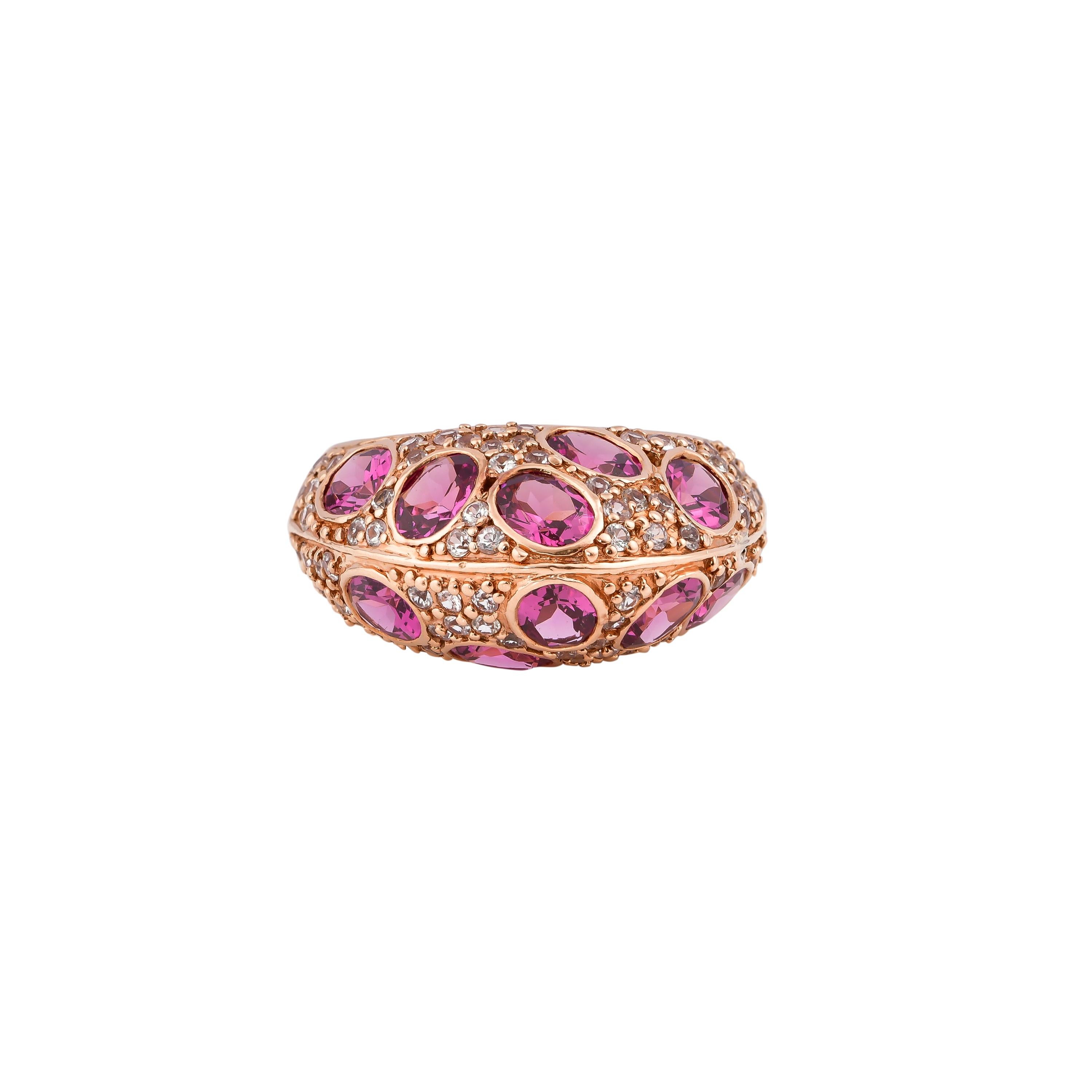 Contemporary 4.44 Carat Rhodolite and White Sapphire Ring in 14 Karat Rose Gold