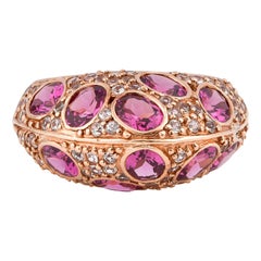 Bague en or rose 14 carats avec rhodolite de 4,44 carats et saphirs blancs