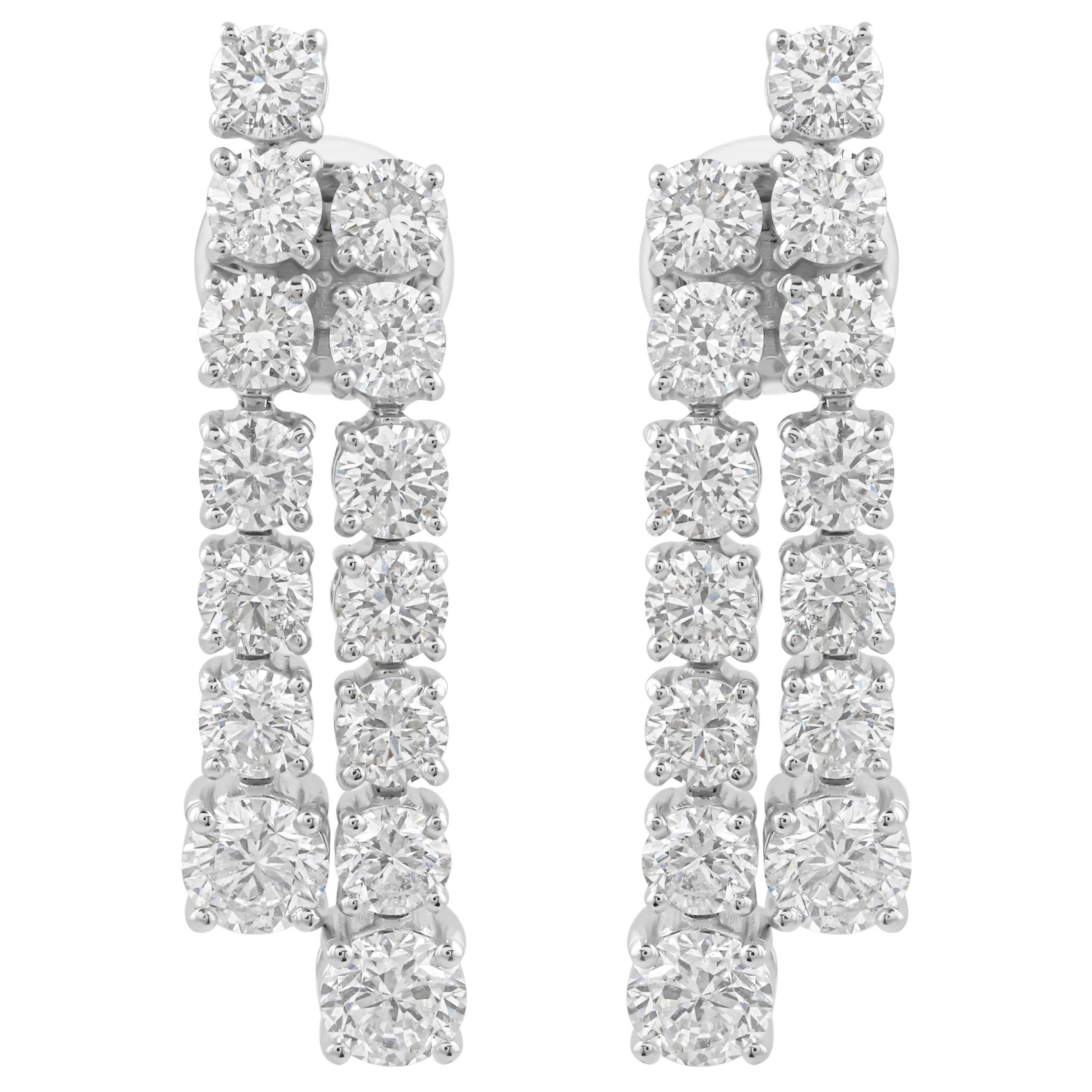 Diamant brillant SI/H de 4,44 carats  Boucles d'oreilles pendantes The Row en or blanc 14 carats en vente