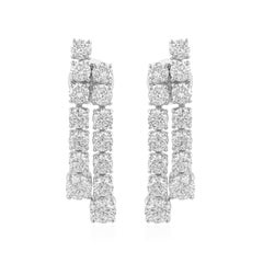 4.44 Carat SI/H Brilliant Diamond  Double Row Drop Earrings 18 Karat White Gold
