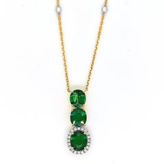 4.44 Carat Tsavorite Round Diamond Yellow and White Gold Necklace