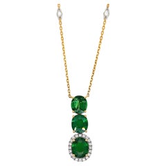 4.44 Carat Tsavorite Round Diamond Yellow and White Gold Necklace