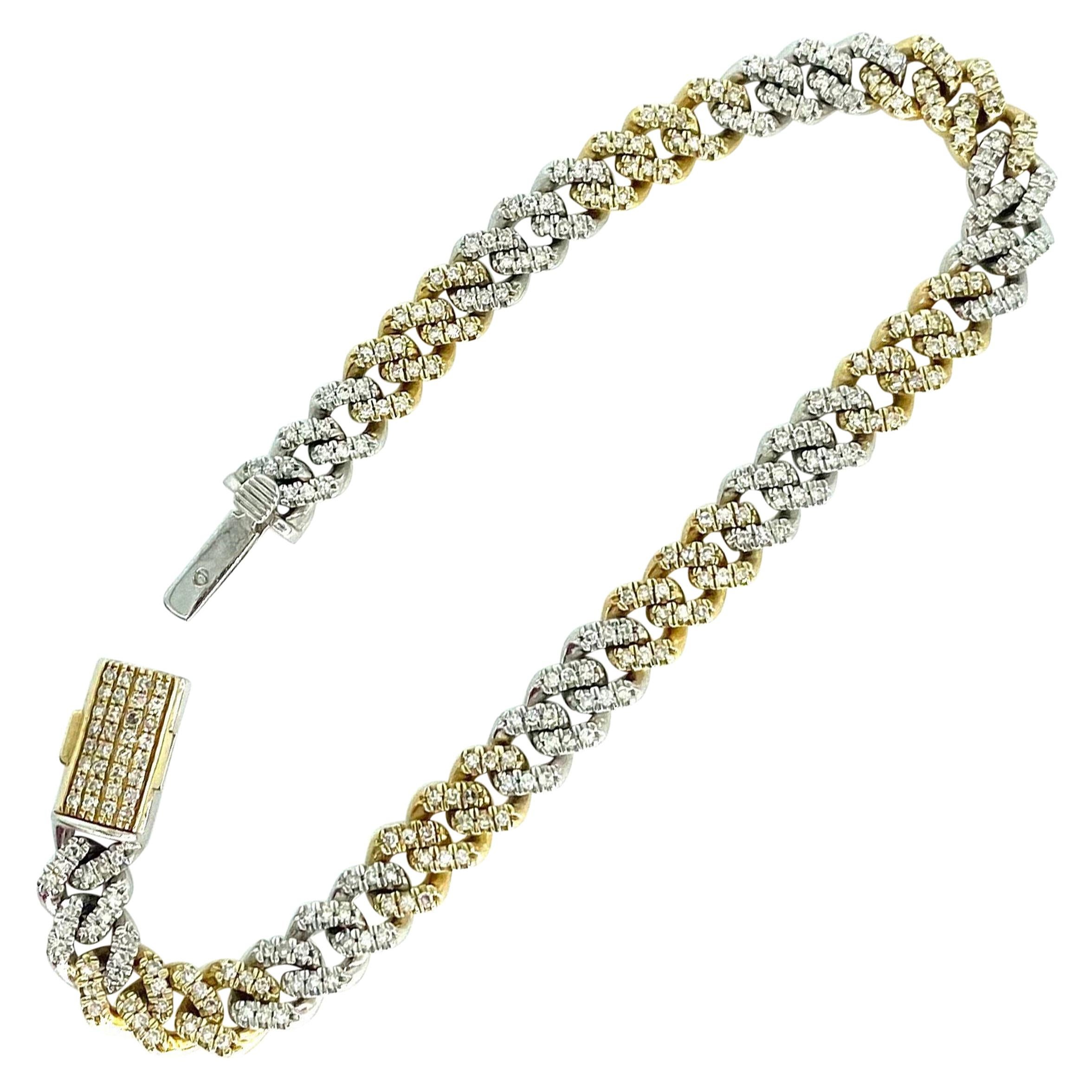 4.44 Carat Two-Tone Diamond Cuban Link Bracelet For Sale