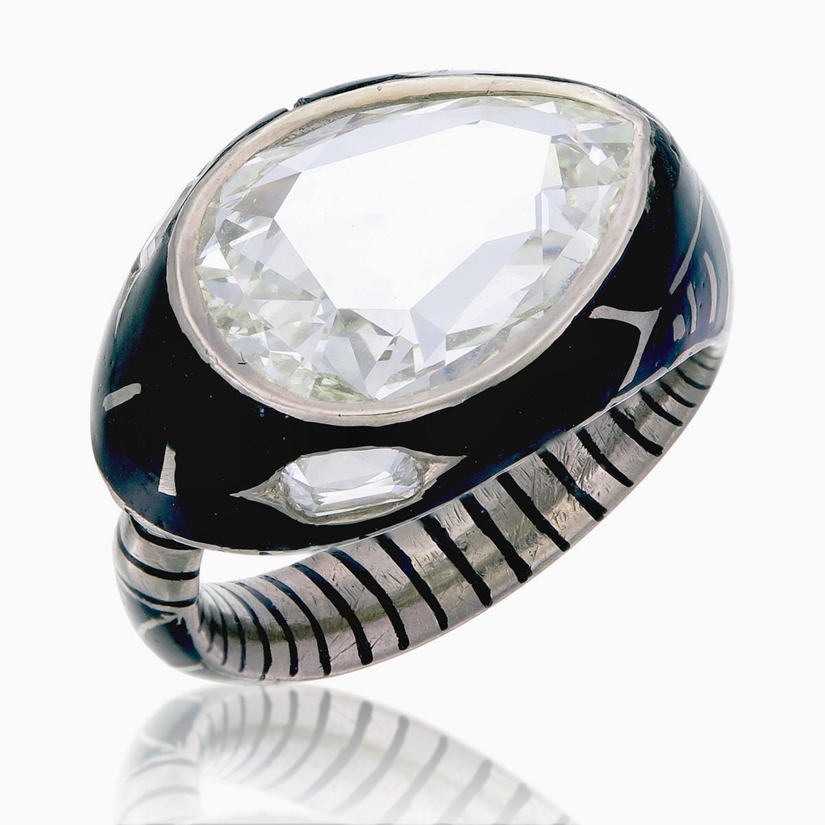 Old European Cut 4.44 Carats Rose Cut Diamond Ring in 18 Karat White Gold For Sale