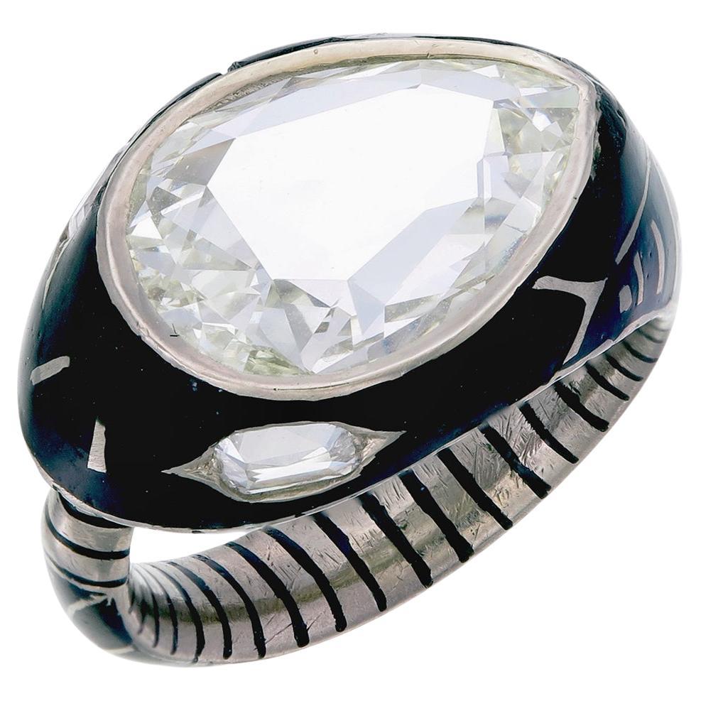 4.44 Carats Rose Cut Diamond Ring in 18 Karat White Gold