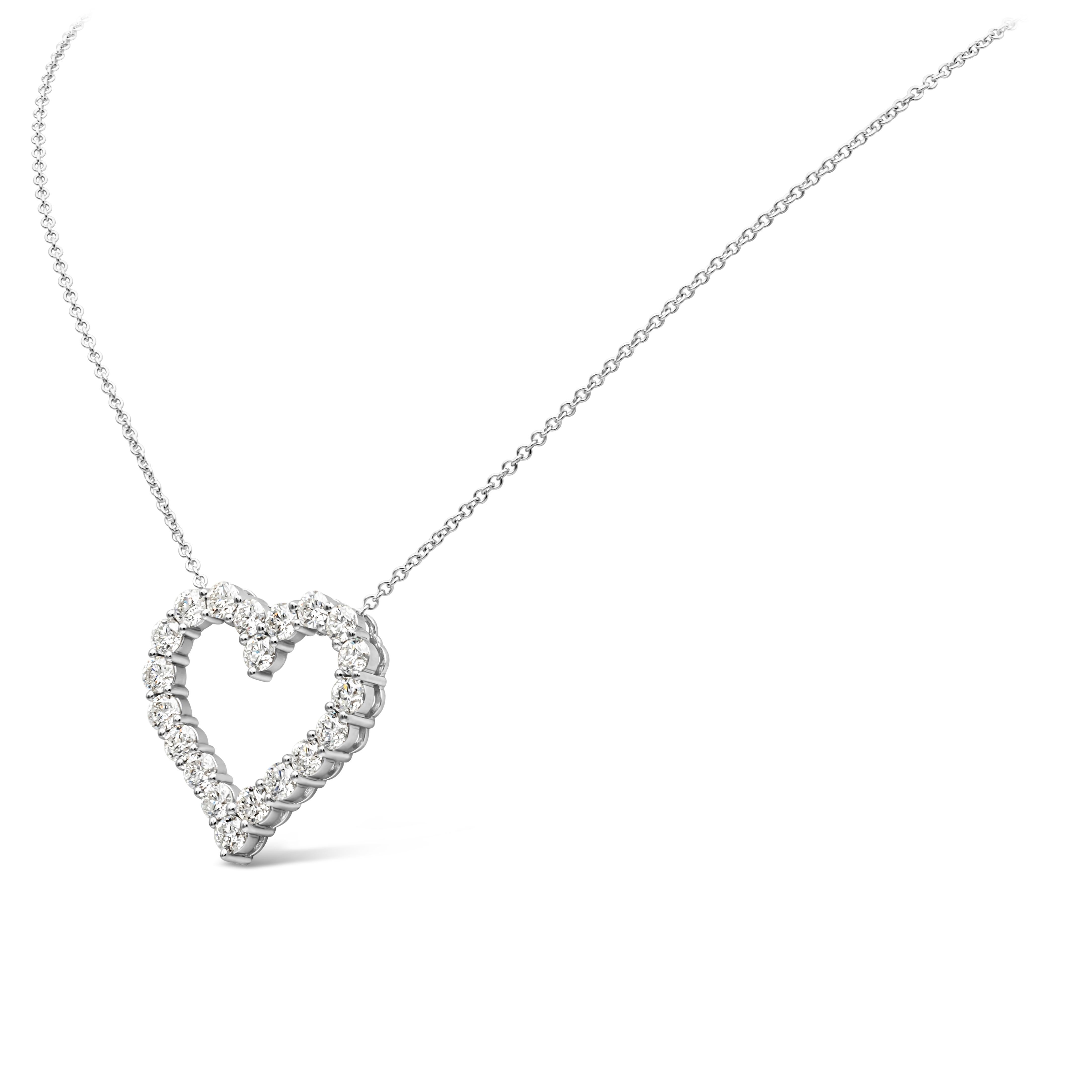 Contemporary 4.44 Carats Total Brilliant Round Diamond Open-Work Heart Pendant Necklace For Sale