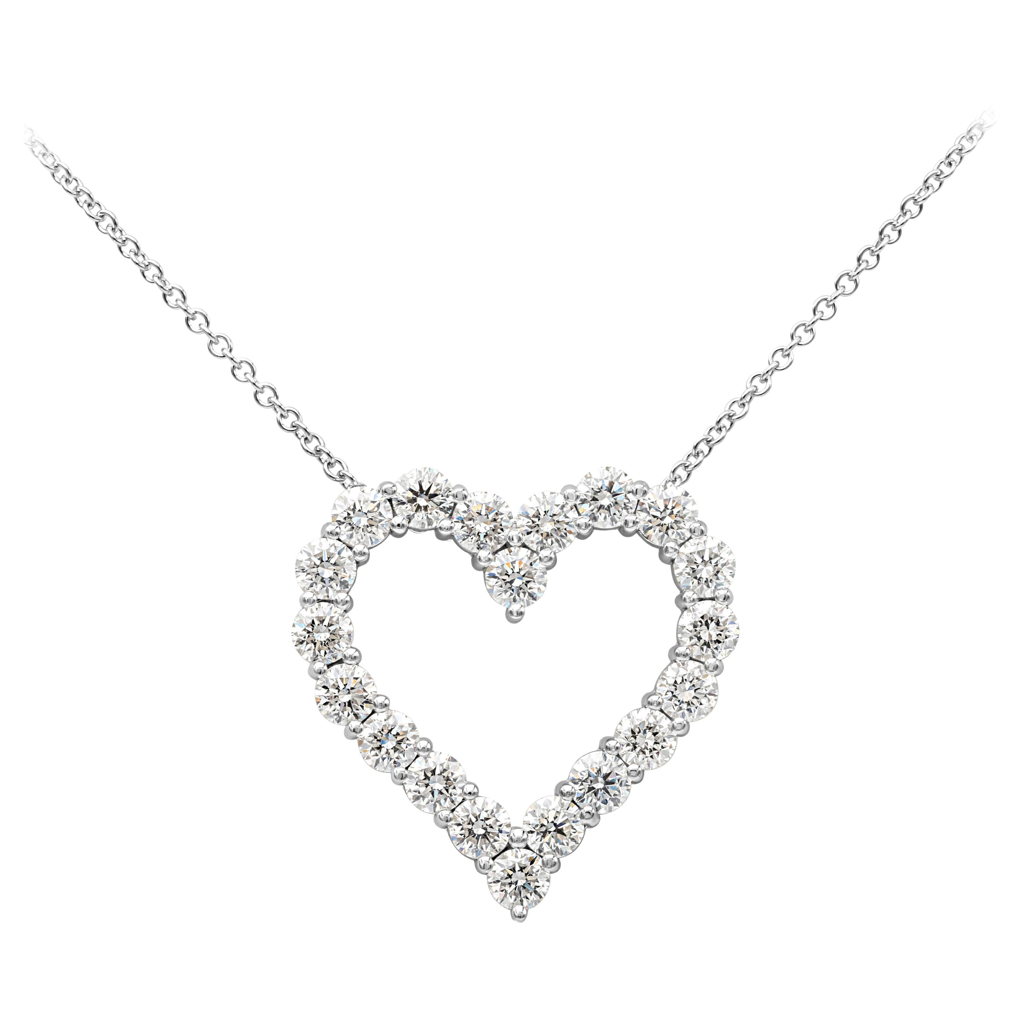 4.44 Carats Total Brilliant Round Diamond Open-Work Heart Pendant Necklace For Sale