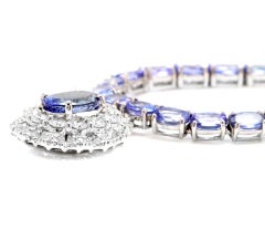 Collar de oro blanco macizo de 14 quilates con tanzanita natural y diamantes de 44,40 quilates