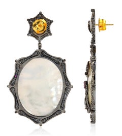 44.42 Carat Mother of Pearl Ruby Diamond Bird Earrings