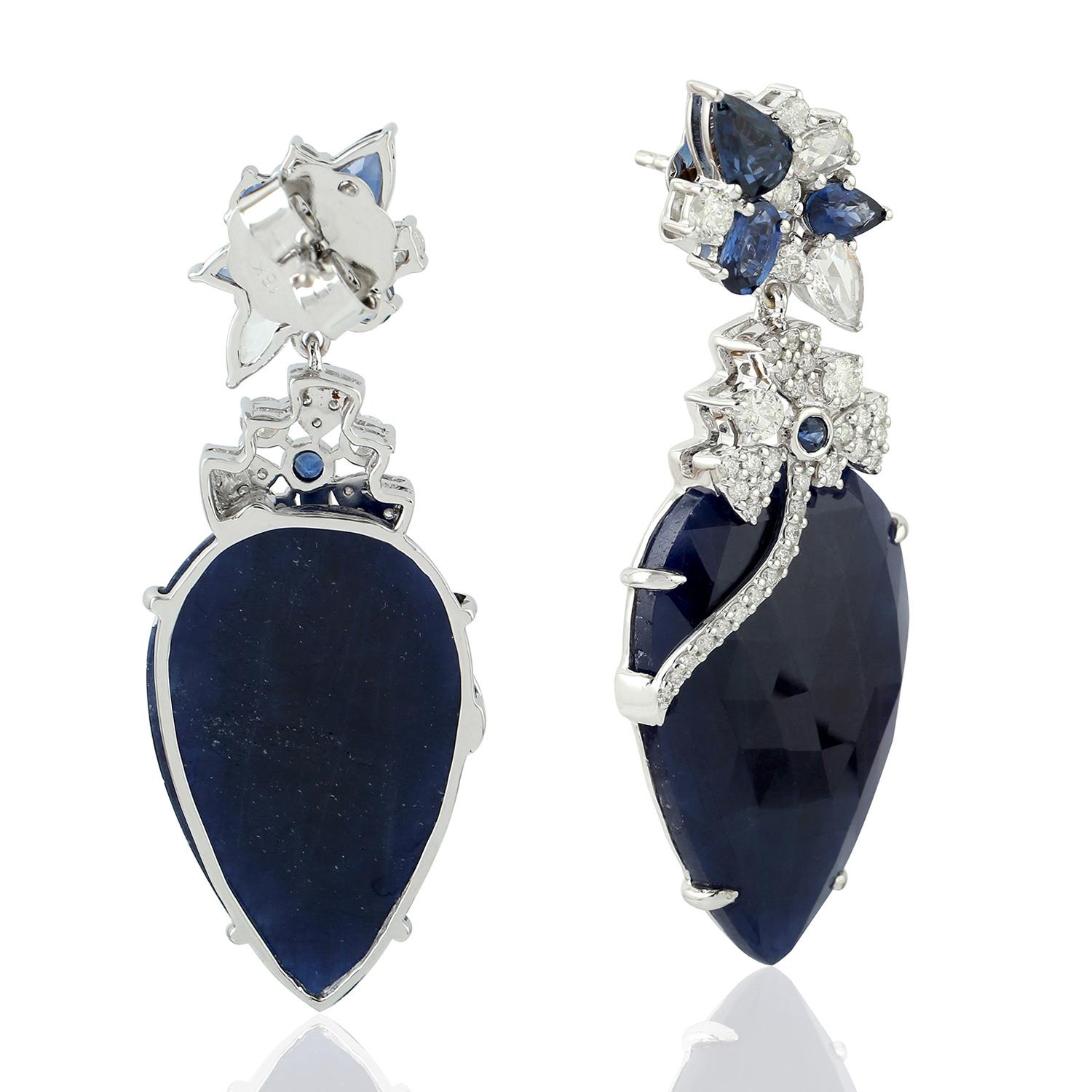 44,43 Karat Blauer Saphir Diamant 18 Karat Gold Ohrringe (Zeitgenössisch) im Angebot